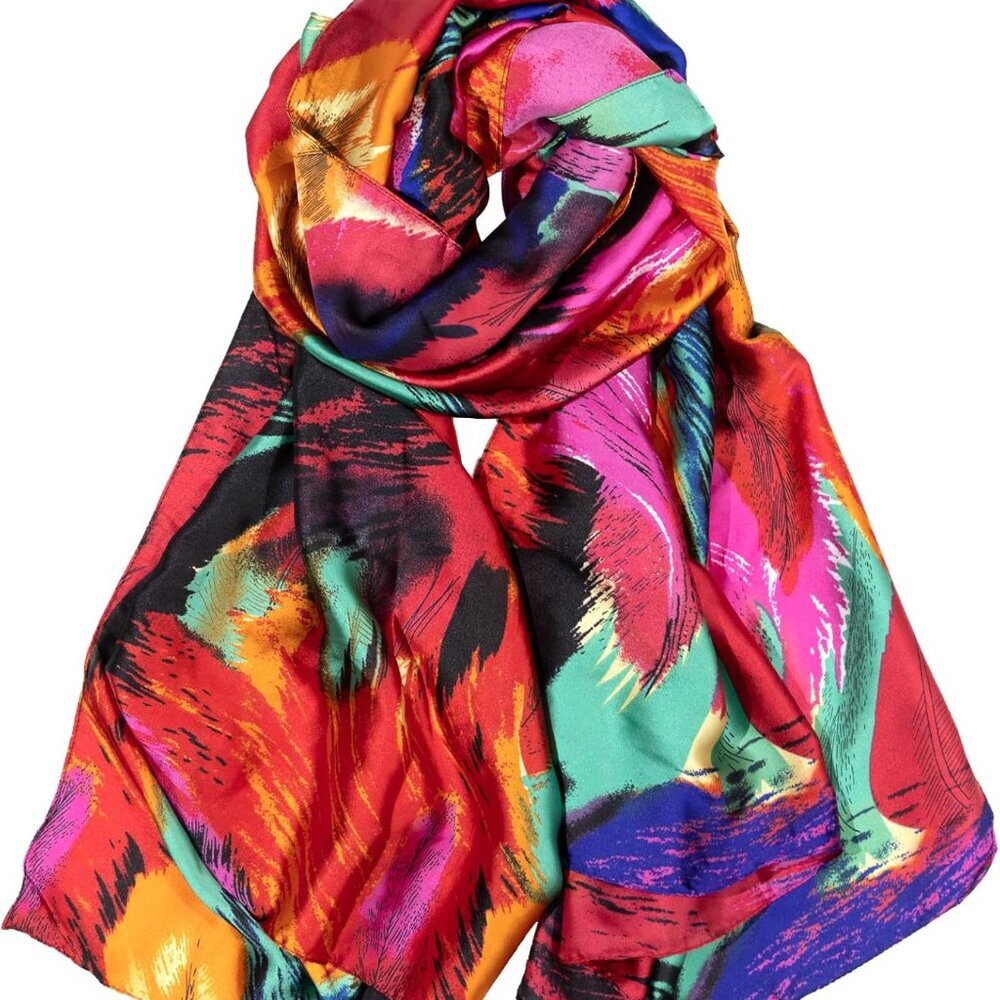 Silk Feeling Long Scarf Fashion Floral Large Scarf Satin Shawl Wraps for Women w